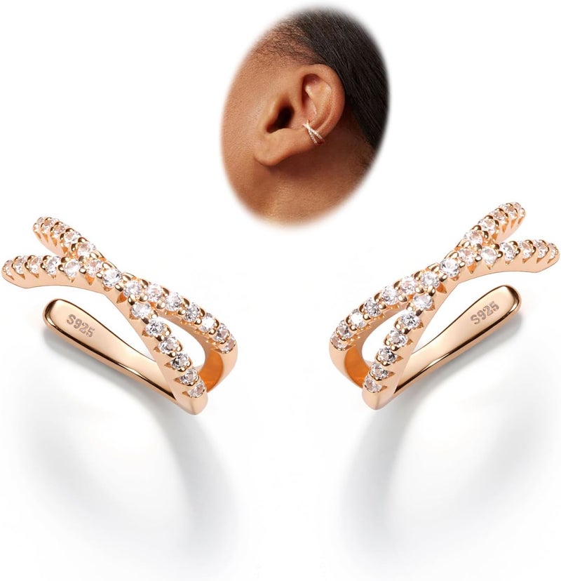 Krfy 2Pcs Adjustable Ear Cuff S925 Sterling Silver Ear Cuffs Non Piercing Cuff Earrings for Women 5A Cubic Zirconia Clip On Cartilage Helix Conch Fake Earrings Hypoallergenic - Image 1